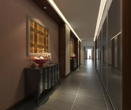 Interior Modern Hotel Corridor 3D Illustration Stock-Illustration