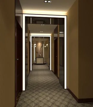 Interior Modern Hotel Corridor 3D Illustration Stock Illustration