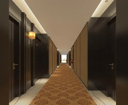 Interior Modern Hotel Corridor 3D Illustration Stock-Illustration