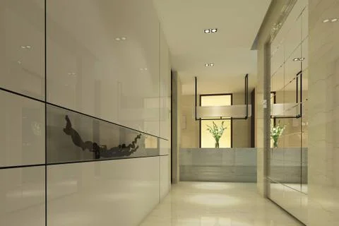Interior Modern Hotel Corridor 3D Illustration Stock Illustration