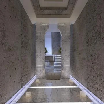 Interior Modern Hotel Corridor 3D Illustration Stock Illustration