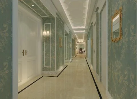 Interior Modern Hotel Corridor 3D Illustration Illustrazione stock