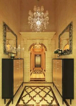 Interior Modern Hotel Corridor 3D Illustration Stock Illustration