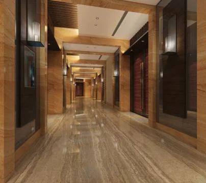 Interior Modern Hotel Corridor 3D Illustration Stock Illustration