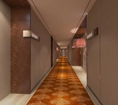 Interior Modern Hotel Corridor 3D Illustration 库存插图