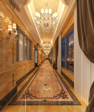 Interior Modern Hotel Corridor 3D Illustration Stock-Illustration