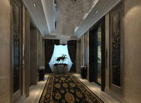 Interior Modern Hotel Corridor 3D Illustration Stock Illustration