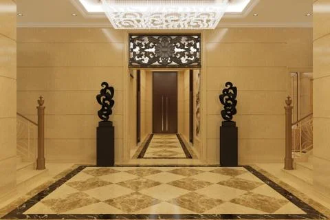 Interior Modern Hotel Corridor 3D Illustration Illustrazione stock