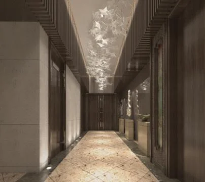Interior Modern Hotel Corridor 3D Illustration Stock Illustration