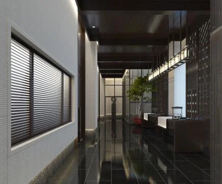 Interior Modern Hotel Corridor 3D Illustration Illustration