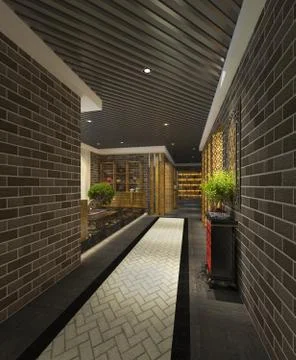 Interior Modern Hotel Corridor 3D Illustration Stockillustratie