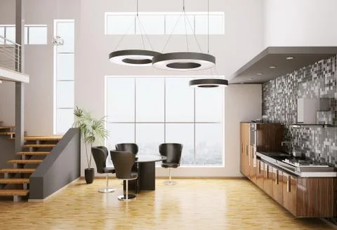 Interior of modern kitchen 3d Stock Illustration