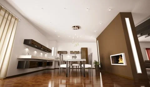 Interior of modern kitchen 3d render Stock Illustration