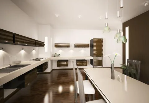 Interior of modern kitchen 3d render Stock Illustration