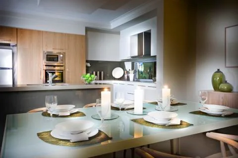 Interior of a modern kitchen and dining room Stock Photos