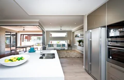 Interior of a modern kitchen and dining room Stock Photos