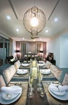 Interior of a modern kitchen and dining room Stock Photos