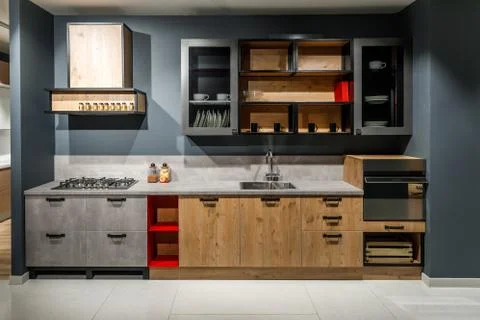 Interior of modern kitchen with stylish design 스톡 사진