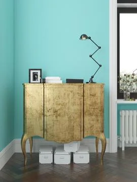 Interior of modern living room with commode 3D rendering Stock Illustration