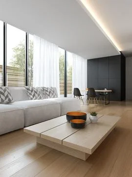 Interior of modern living room with sofa and furniture 3D rendering イラスト素材