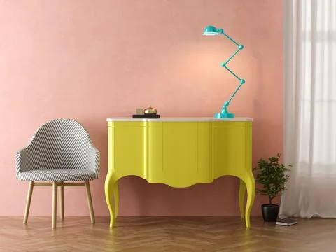 Interior of modern living room with table 3D rendering Ilustração Stock