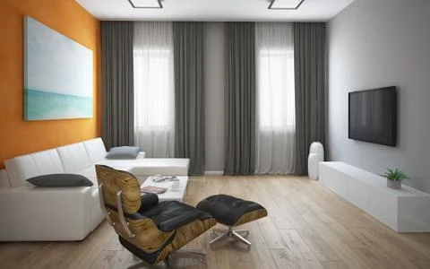 Interior of the modern loft with orange wall Stock Illustration