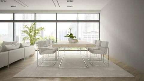 Interior of modern  loft with palm 3D rendering Stock Illustration