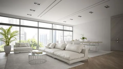 Interior of modern  loft with white sofa 3D rendering Stock Illustration