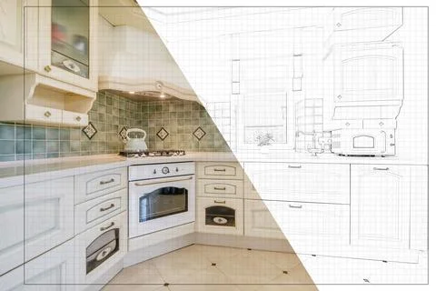 Interior of the modern luxure kitchen  in studio apartments in minimalistic s Foto stock
