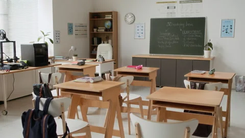 Interior of Modern Minimalist 3D Modelling Classroom Stock Footage 335688602