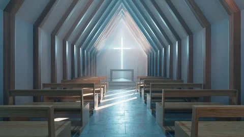 Interior of modern minimalistic chapel or church. Morning light. 4k HD Stock Footage 126266805