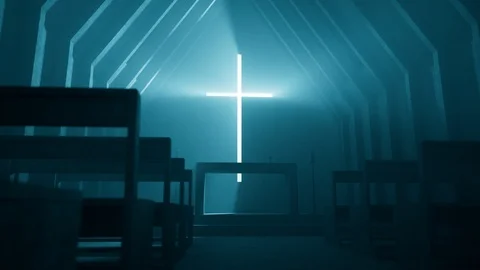 Interior of modern minimalistic chapel or church. Morning light. 4k HD Stock Footage 126269700