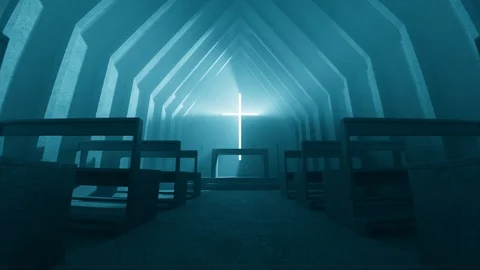 Interior of modern minimalistic chapel or church. Morning light. 4k HD Stock Footage 126270111