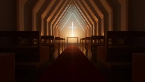 Interior of modern minimalistic chapel or church during a night. 4k HD Stock Footage 126270729