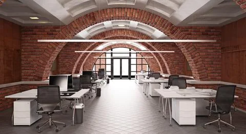 Interior of a modern office with brick walls Stock Illustration