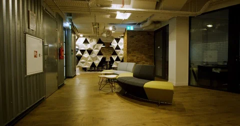 Interior of Modern Office - Corridor - Wide Shot Stock Footage 129036364