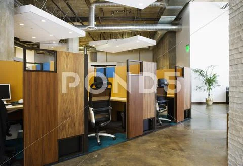 Interior of modern office cubicles Stock Photos