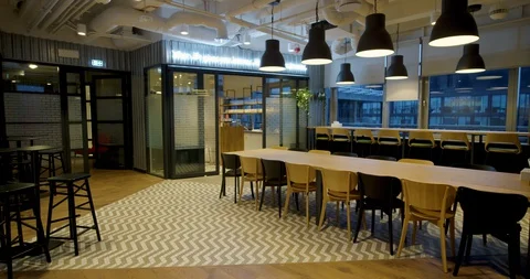 Interior of Modern Office - Kitchen - Wide Shot Stock-Footage 129043805
