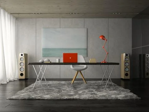 Interior of modern office room 3D rendering Stock Illustration