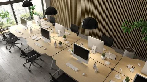 Interior of modern office room 3D rendering Stock Illustration