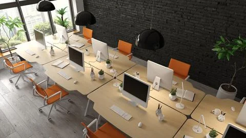 Interior of modern office room 3D rendering Stock Illustration