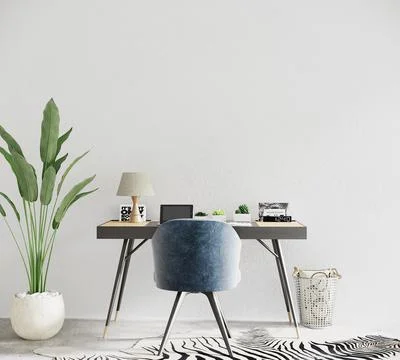 Interior of modern office with study desk and chair and plant, 3d render Stock Illustration