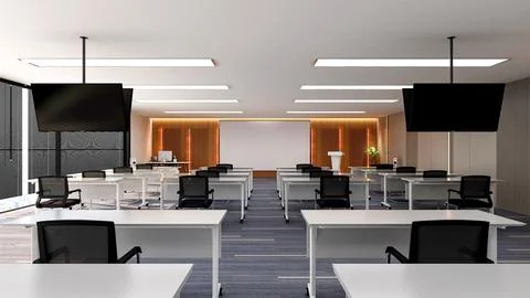 Interior of modern office training room with monitor screen for presentation. Stock Illustration