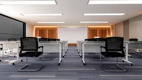 Interior of modern office training room with monitor screen for presentation Stock Illustration