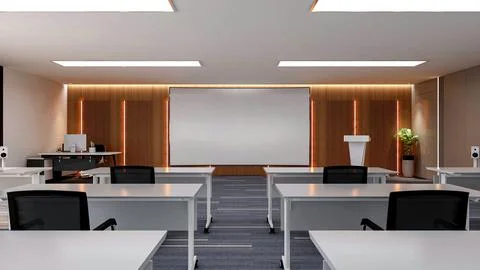 Interior of modern office training room with monitor screen for presentation Stock Illustration