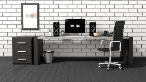 Interior of a modern office with a white brick wall Ilustración de archivo