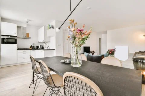 Interior of modern open kitchen and living room Stock Photos