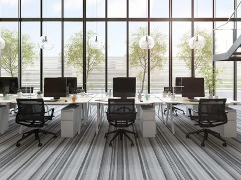 Interior modern open space office 3D illustration Stock Illustration