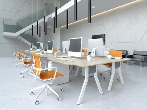 Interior modern open space office 3D illustration Stock Illustration