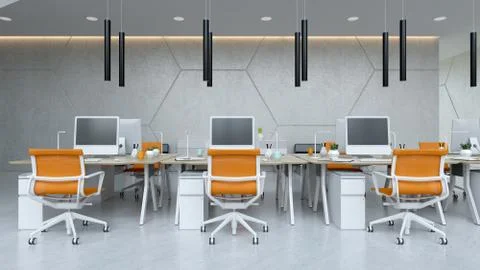 Interior modern open space office 3D illustration Stock Illustration